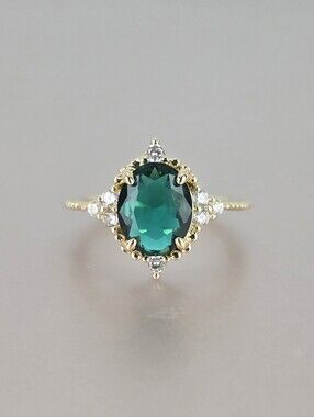 Emerald Green Oval Halo Ring